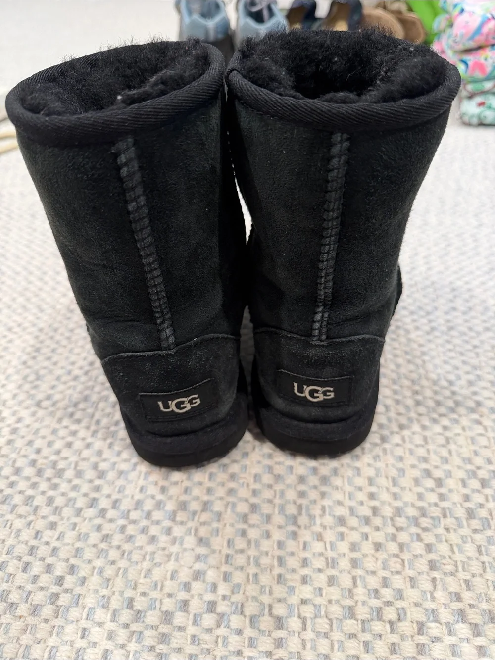 UGG Kids Black Short Sheepskin Boot